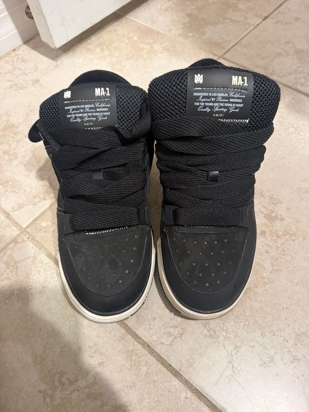 AMIRI MA-1 Leather and Mesh Low-Top Sneakers Black White 4