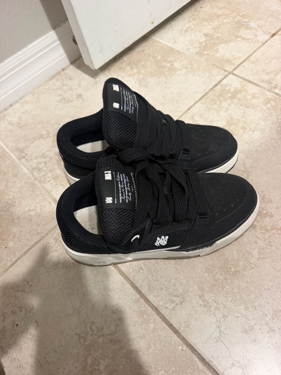 AMIRI MA-1 Leather and Mesh Low-Top Sneakers Black White 5