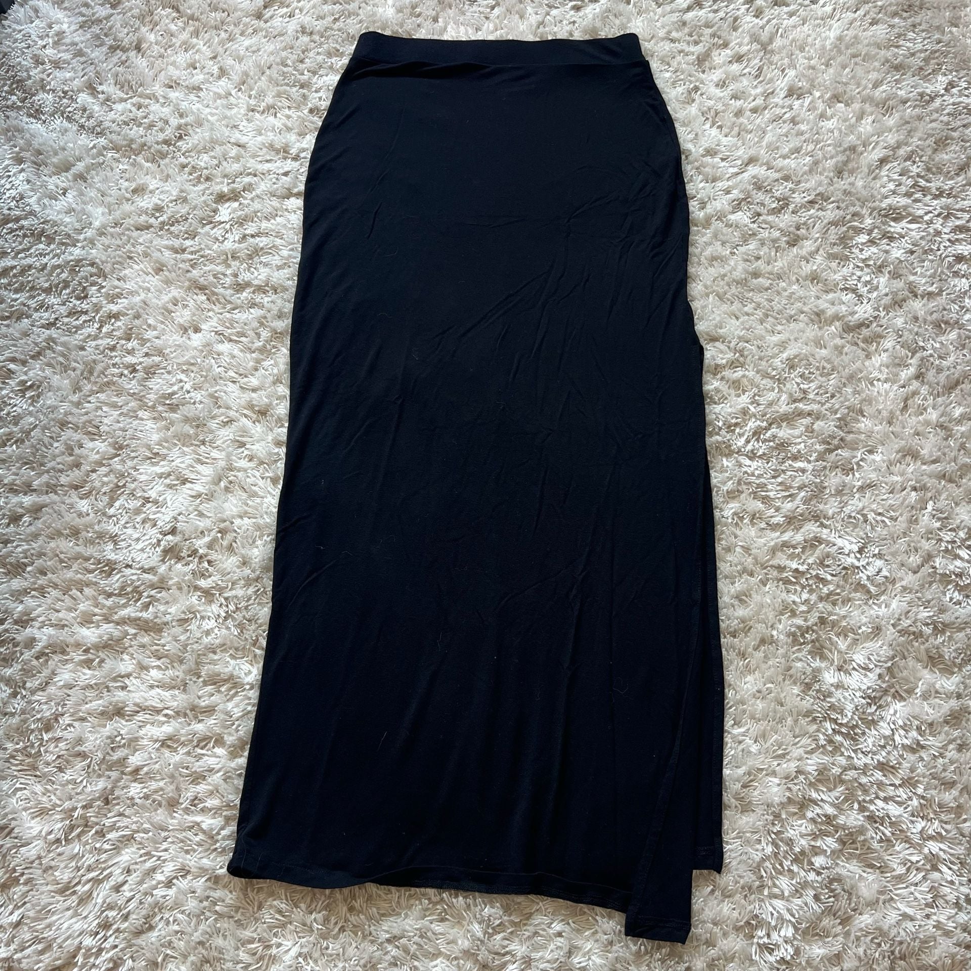 Bershka Black Jersey Maxi Skirt with Side Slit Size M 2