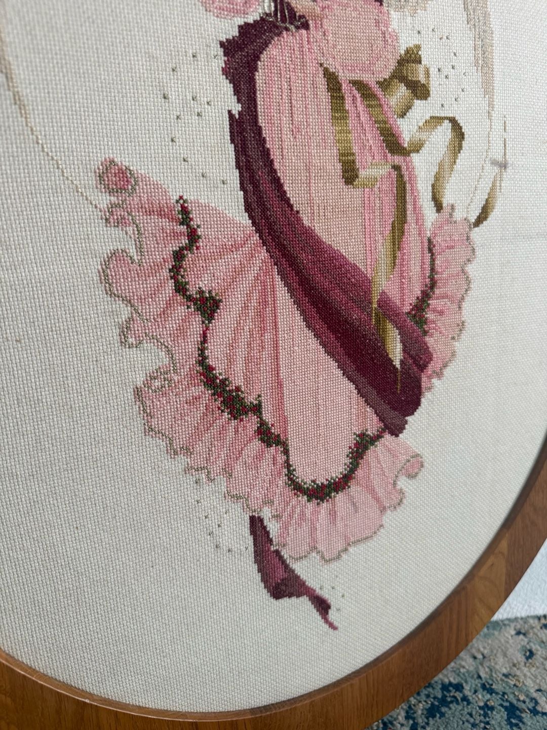 Lavender & Lace Angel of Grace Completed Cross Stitch Framed in Oval Wood Frame 4