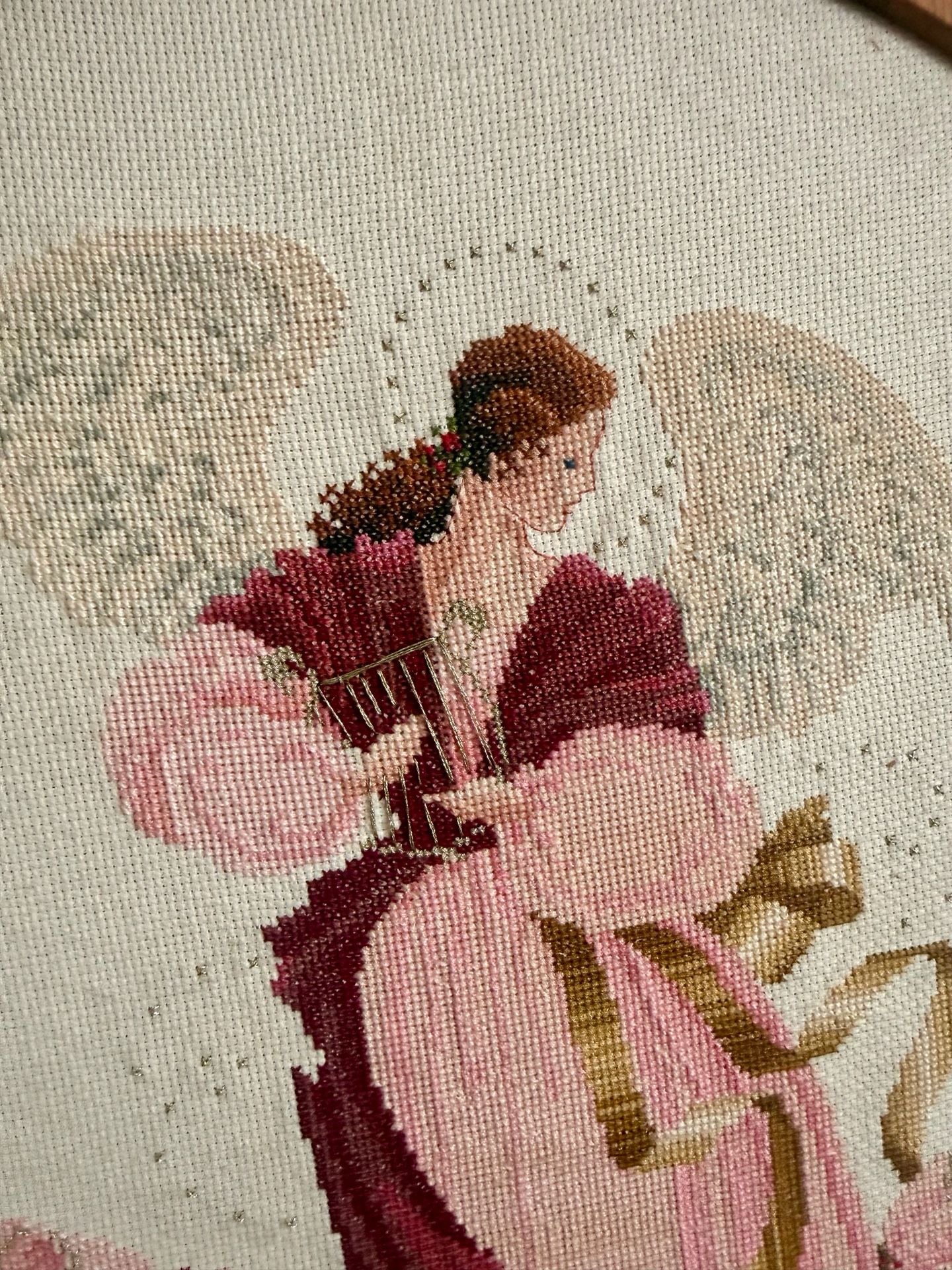 Lavender & Lace Angel of Grace Completed Cross Stitch Framed in Oval Wood Frame 5