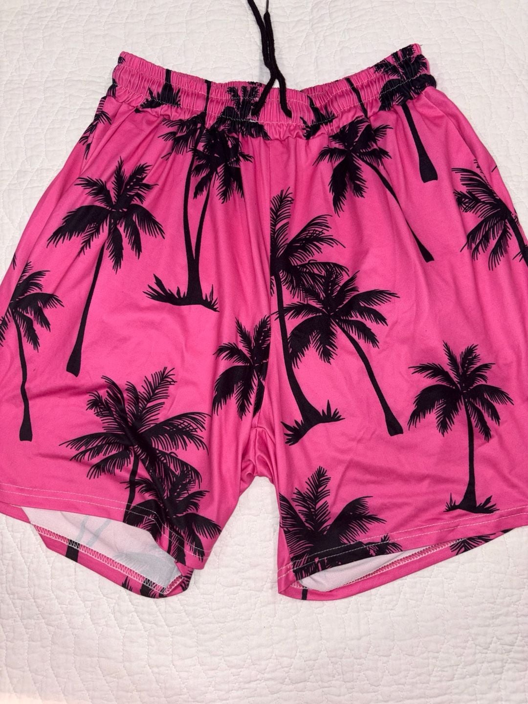 SHEIN Men’s Medium Black Pink Palm Tree Shirt Shorts 2 Piece Matching Set 6