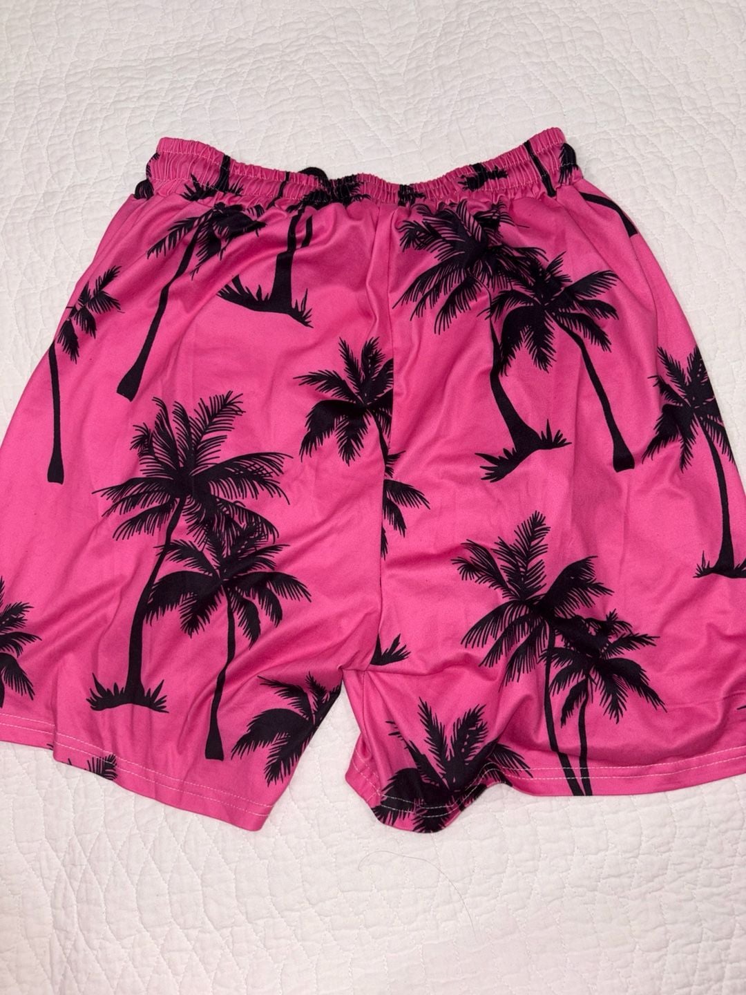 SHEIN Men’s Medium Black Pink Palm Tree Shirt Shorts 2 Piece Matching Set 7
