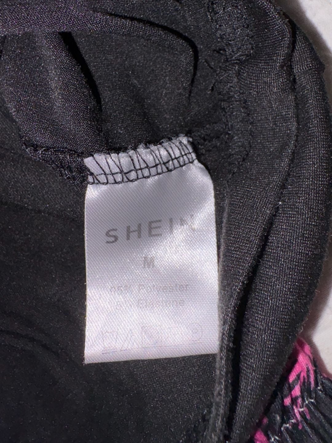 SHEIN Men’s Medium Black Pink Palm Tree Shirt Shorts 2 Piece Matching Set 8