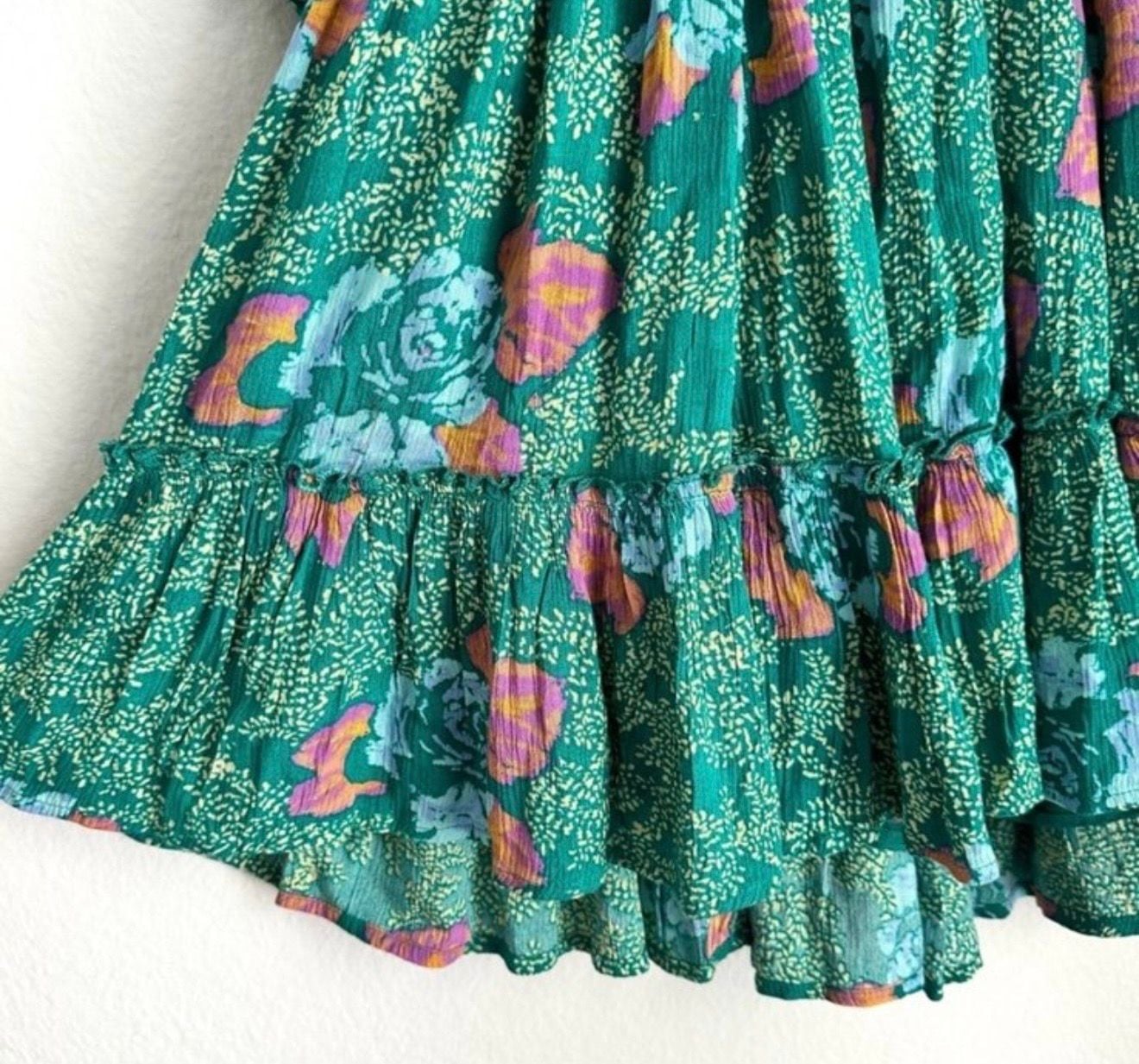 Free People Endless Summer Picnic Emerald Green Floral Smocked Mini Dress 7