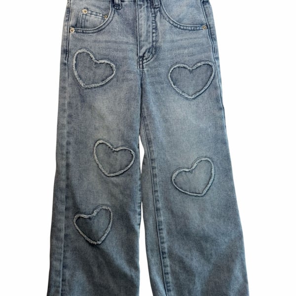 Stella Tweed Girls Light Wash Heart Applique Wide Leg Jeans Size 7/8