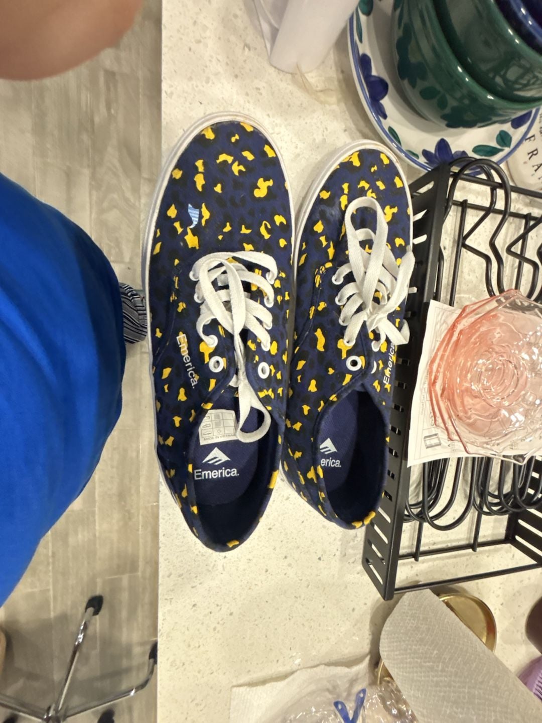 Emerica Wino Standard Blue Yellow Leopard Print Canvas Skate Shoes Men's Size 9 3