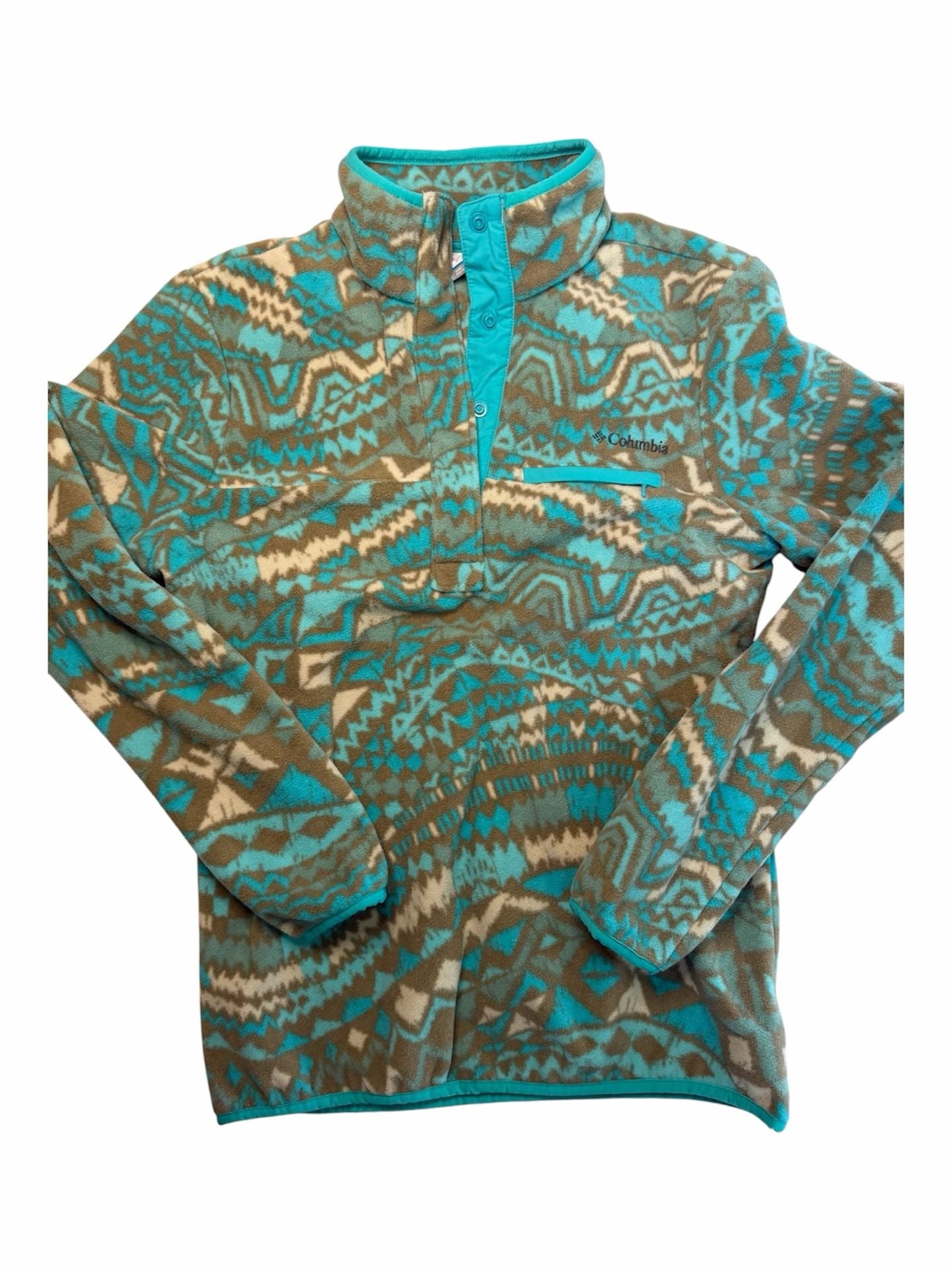 Columbia Mountain Side Printed Fleece Pullover Snap Neck Aztec Teal Brown Women's Small 2