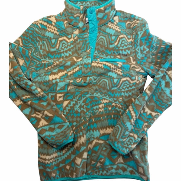 Columbia Mountain Side Printed Fleece Pullover Snap Neck Aztec Teal Brown Women's Small