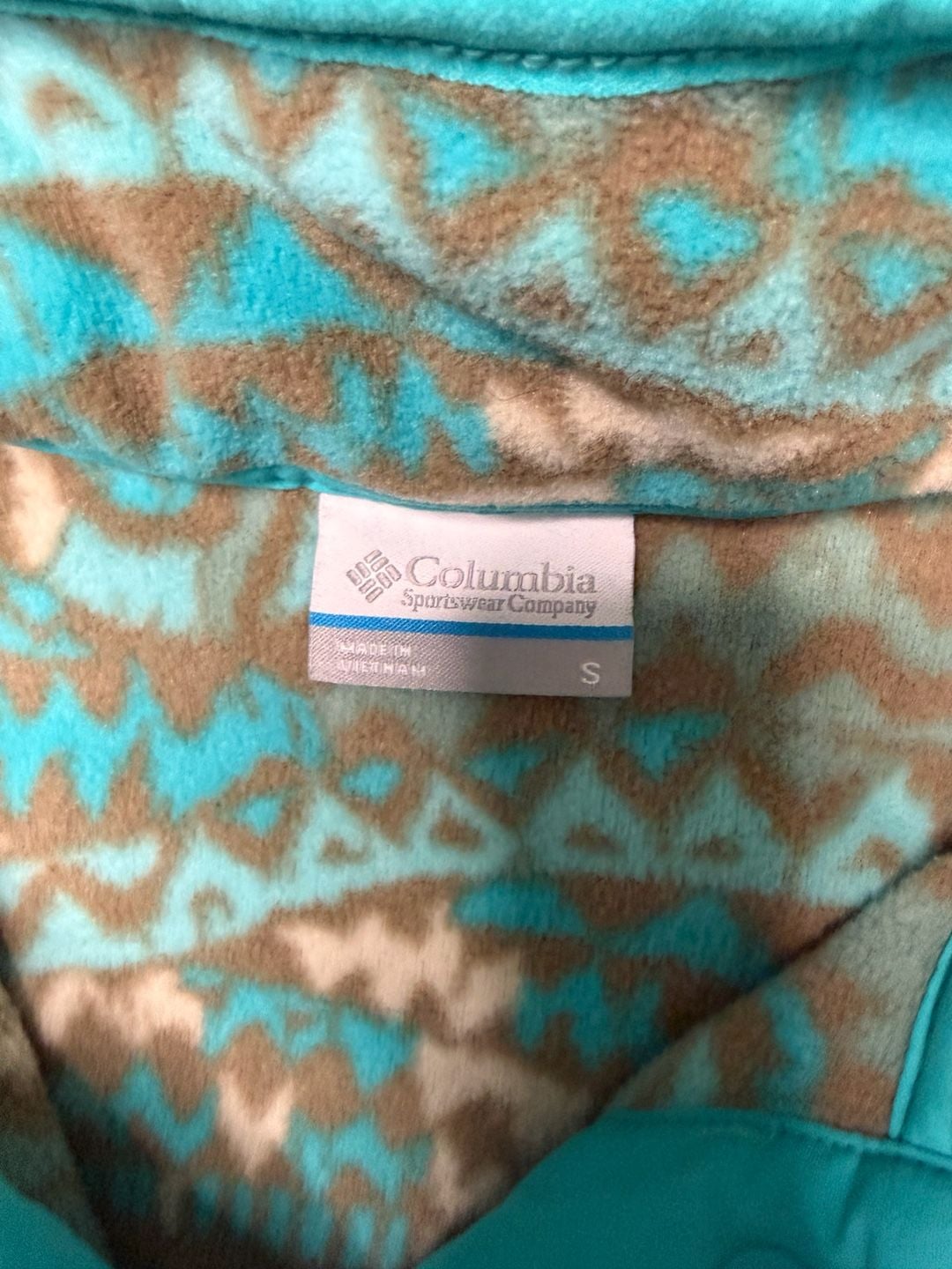 Columbia Mountain Side Printed Fleece Pullover Snap Neck Aztec Teal Brown Women's Small 3