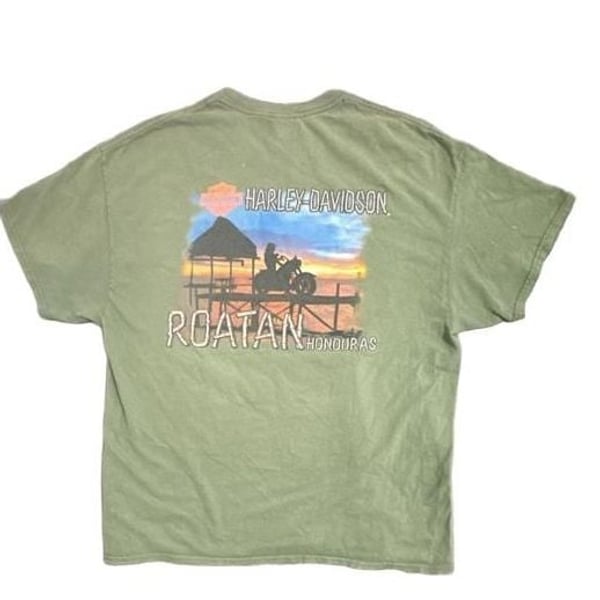 Harley Davidson Roatan Honduras Graphic T-Shirt Olive Green Men's XL
