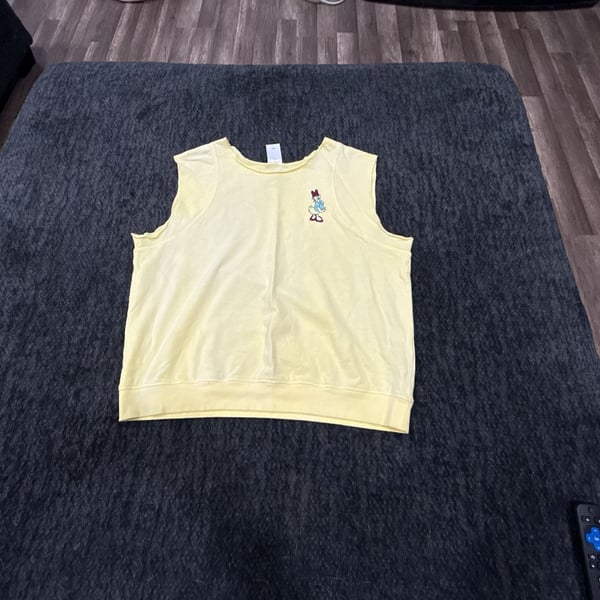 Disney Yellow Daisy Duck Embroidered Sleeveless Cut Off Sweatshirt Top
