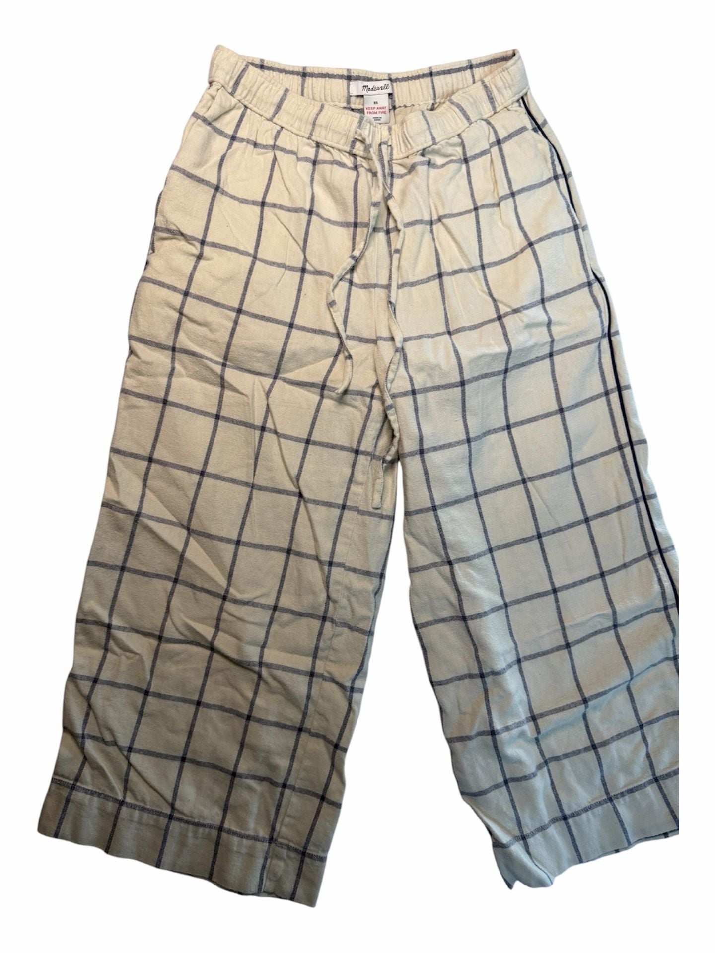 Madewell Plaid Drawstring Lounge Pajama Pants Cream Blue XS 2