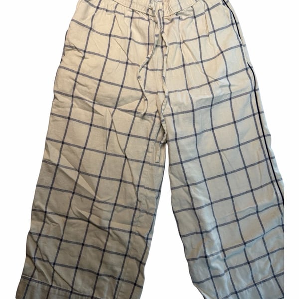 Madewell Plaid Drawstring Lounge Pajama Pants Cream Blue XS