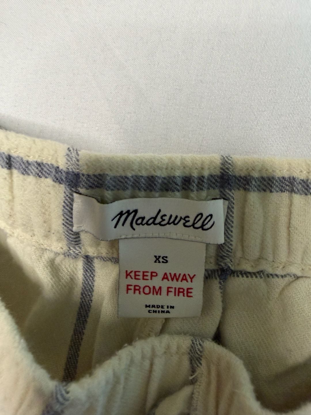 Madewell Plaid Drawstring Lounge Pajama Pants Cream Blue XS 3