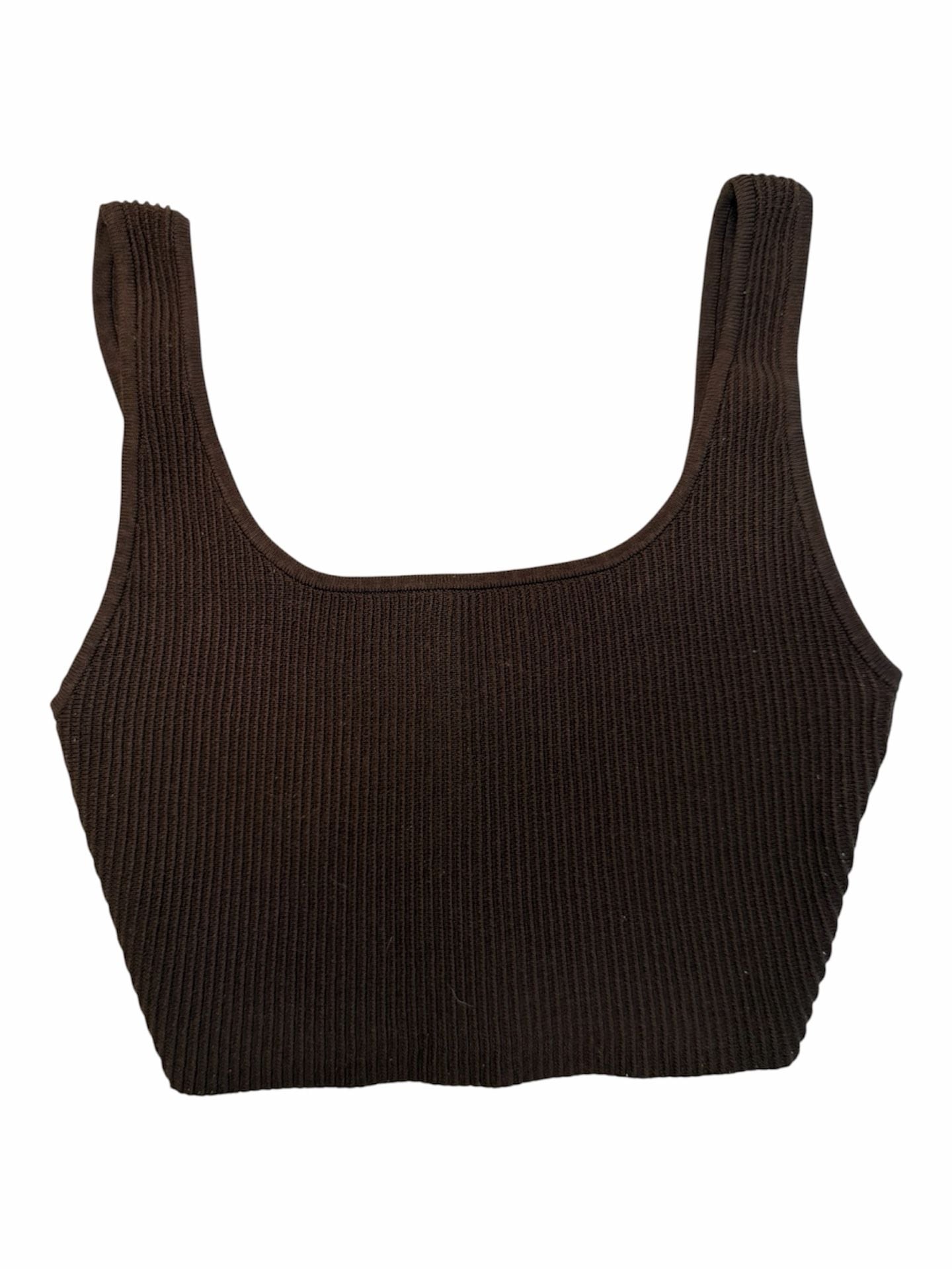 Babaton Sculpt Knit Squareneck Cropped Tank Brown XS 2