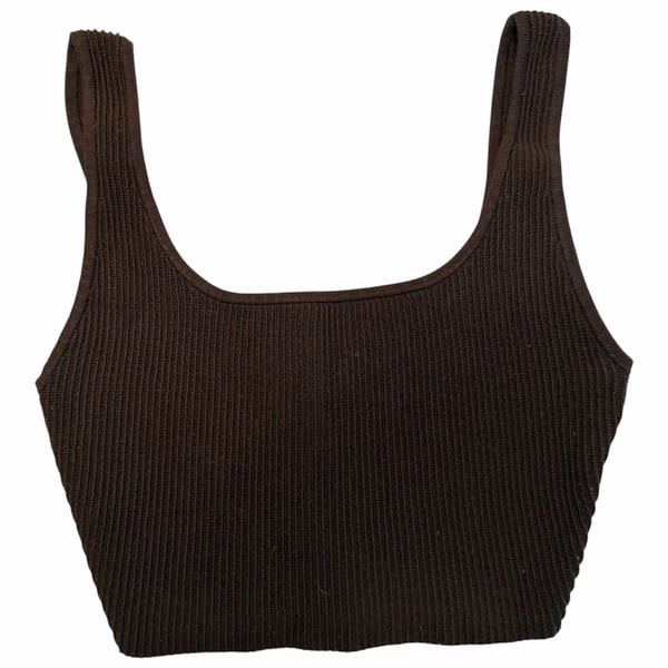 Babaton Sculpt Knit Squareneck Cropped Tank Brown XS