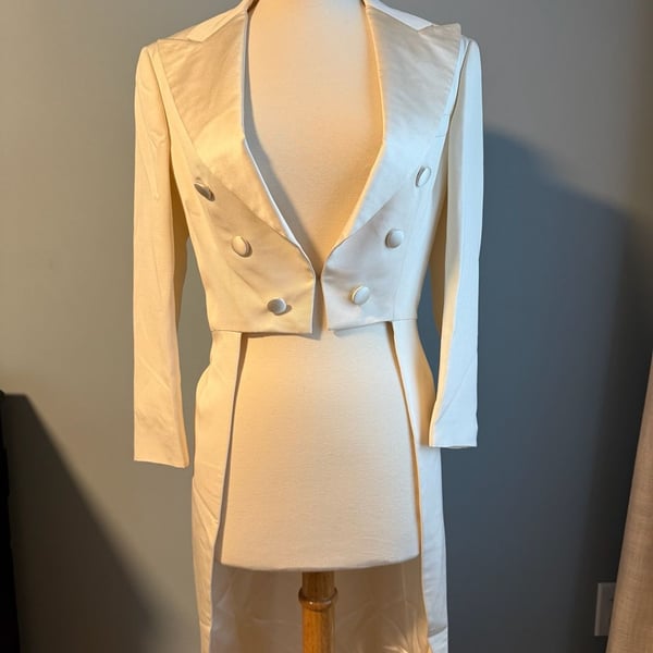 Vintage Ralph Lauren Purple Label 100% Silk White Double-Breasted Tailcoat Jacket