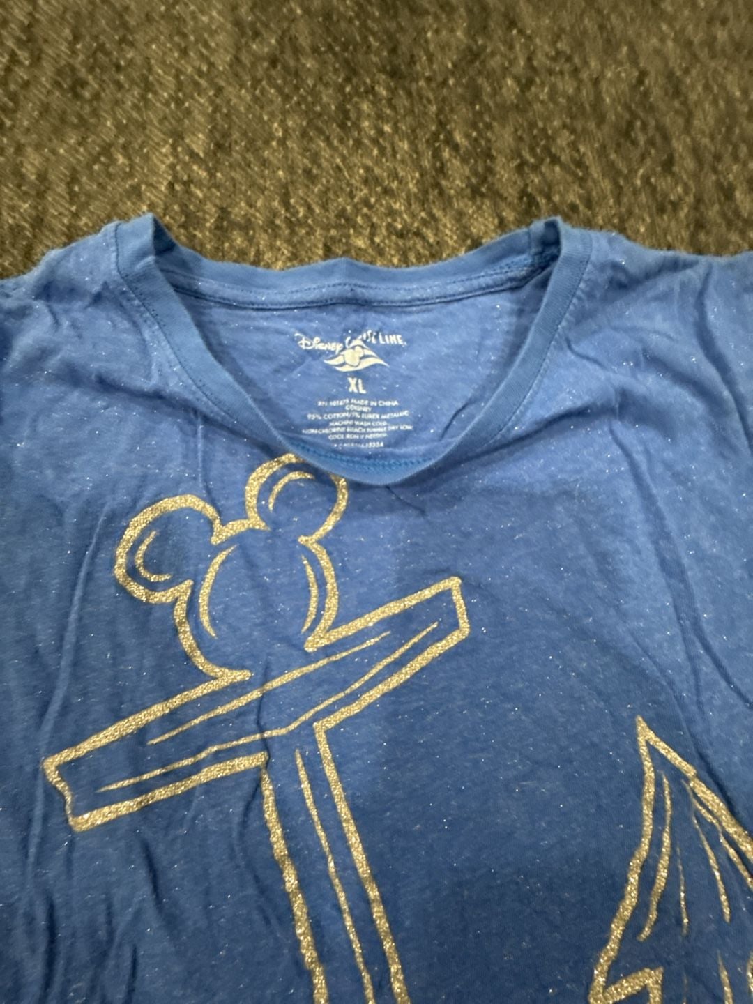 Disney Cruise Line Blue Glitter Mickey Mouse Anchor Graphic T-Shirt XL 4