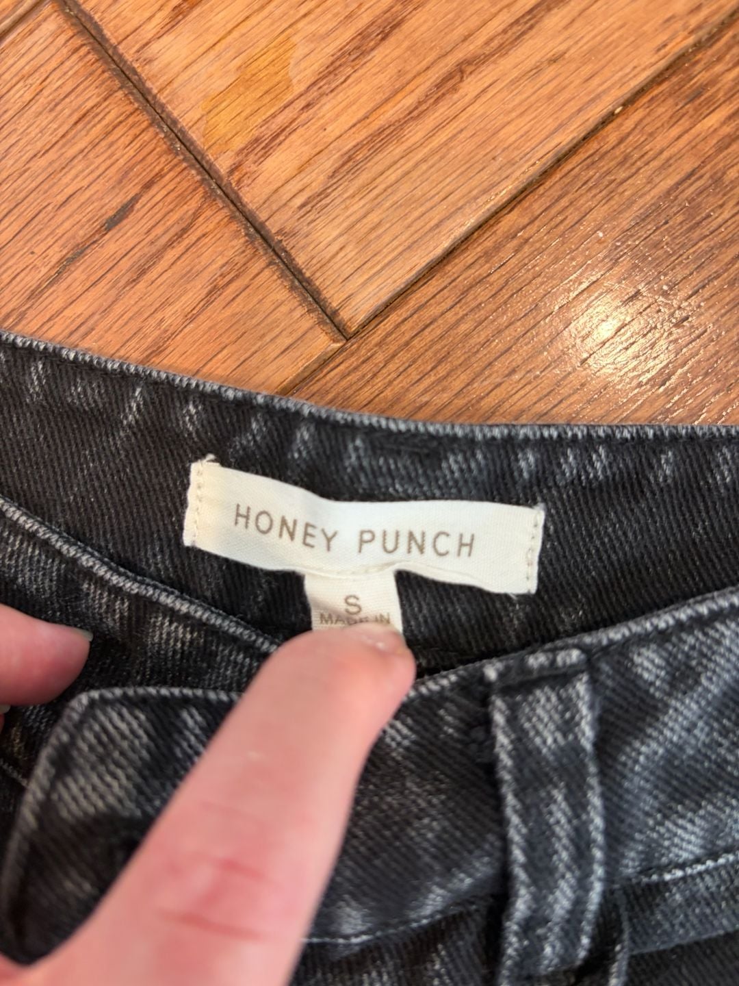 Honey Punch Black Acid Wash Lace-Up Side Straight Leg Jeans Small 5