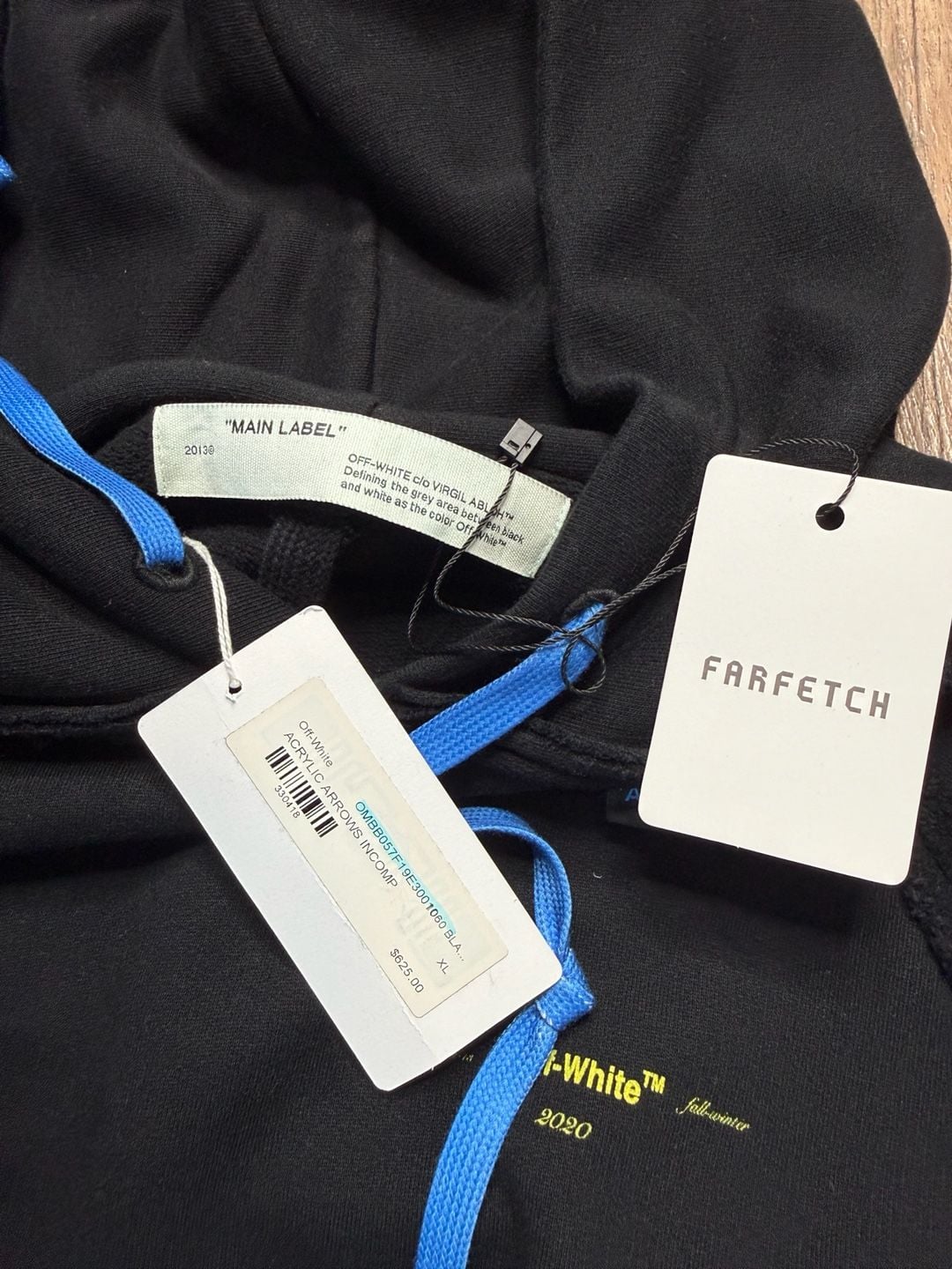 Off-White FW20 Acrylic Arrows Incomp Hoodie Black Yellow 9