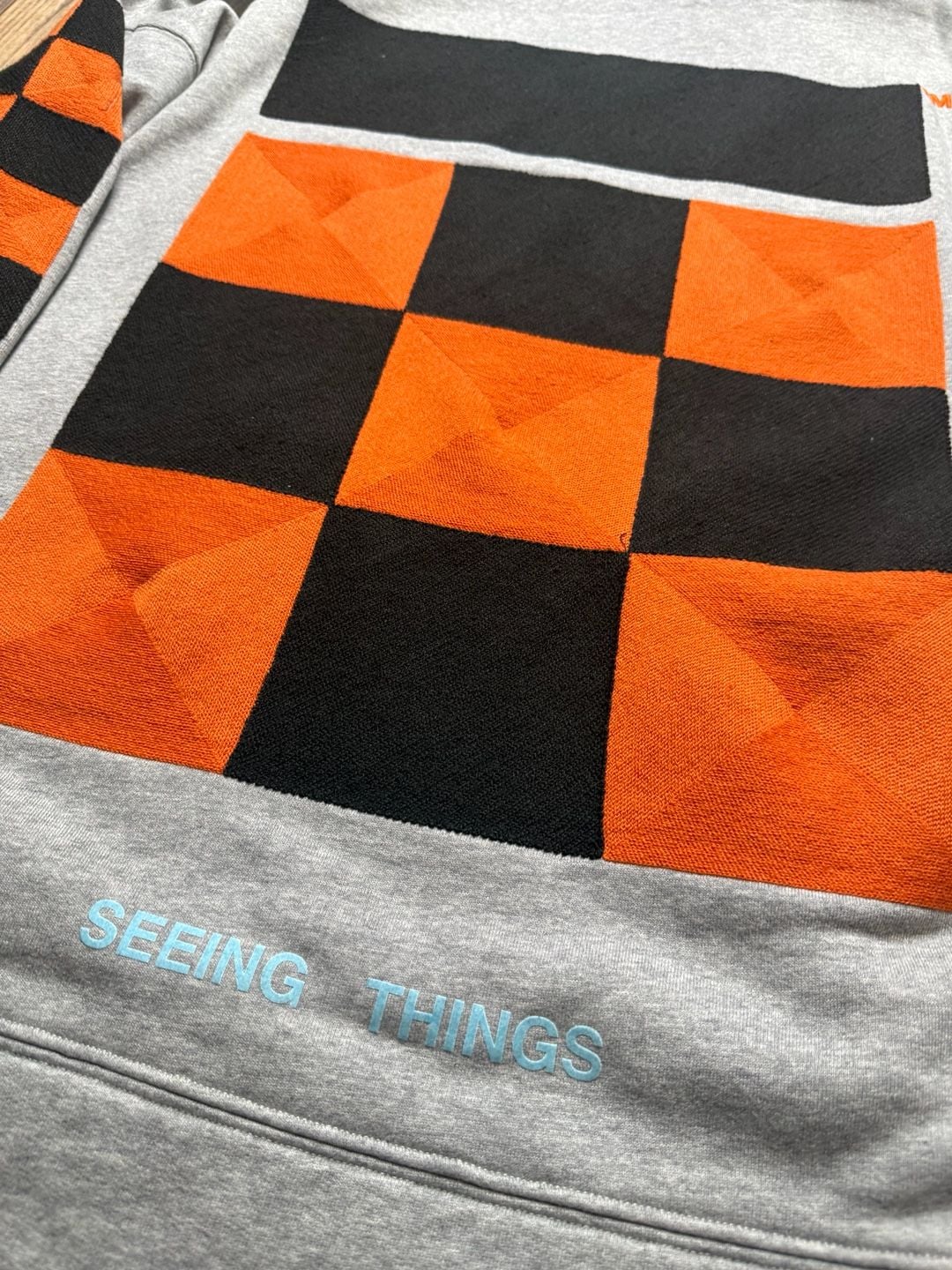 Off-White Seeing Things Checkered Sleeve Hoodie Grey Orange 8