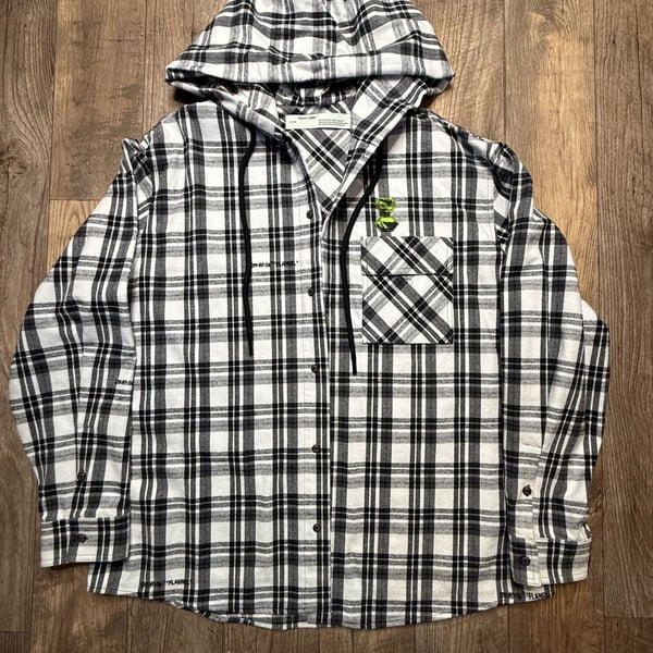 Off-White Oversized Appliquéd Checked Cotton-Blend Flannel Hooded Shirt