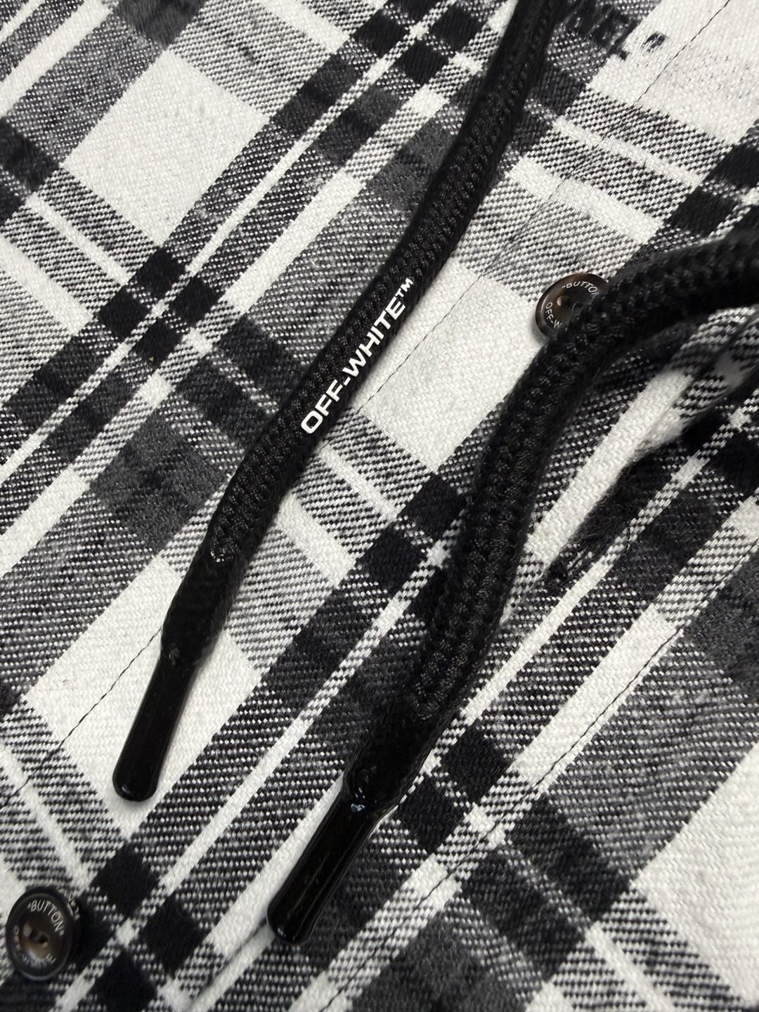 Off-White Oversized Appliquéd Checked Cotton-Blend Flannel Hooded Shirt 7