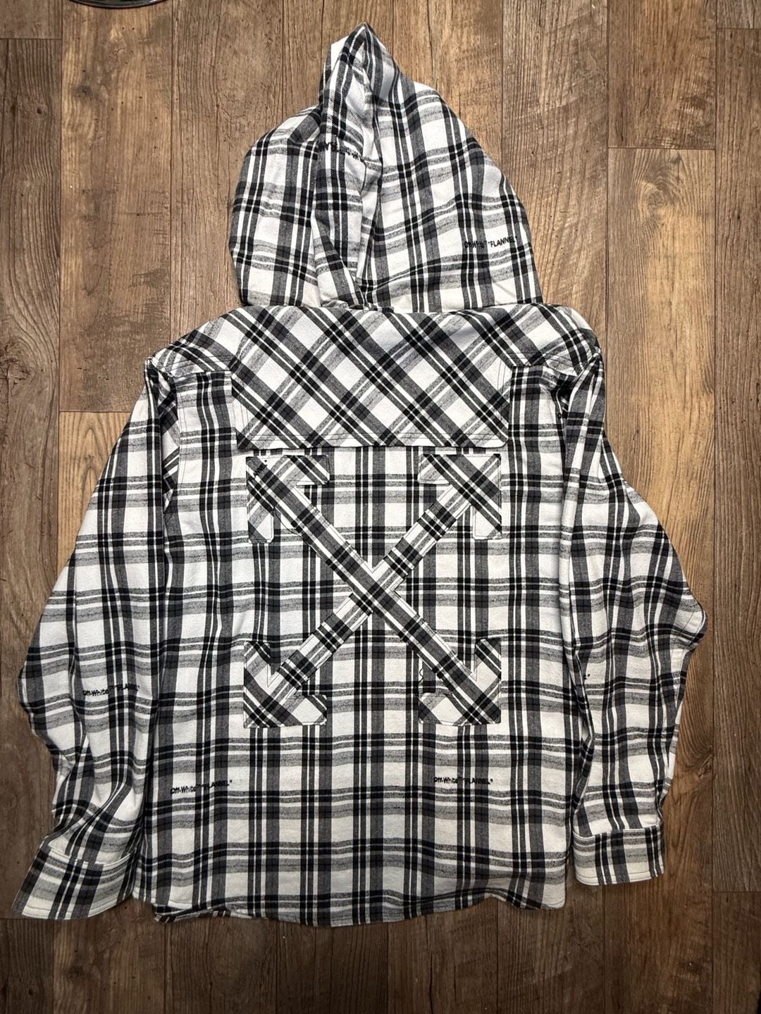 Off-White Oversized Appliquéd Checked Cotton-Blend Flannel Hooded Shirt 9