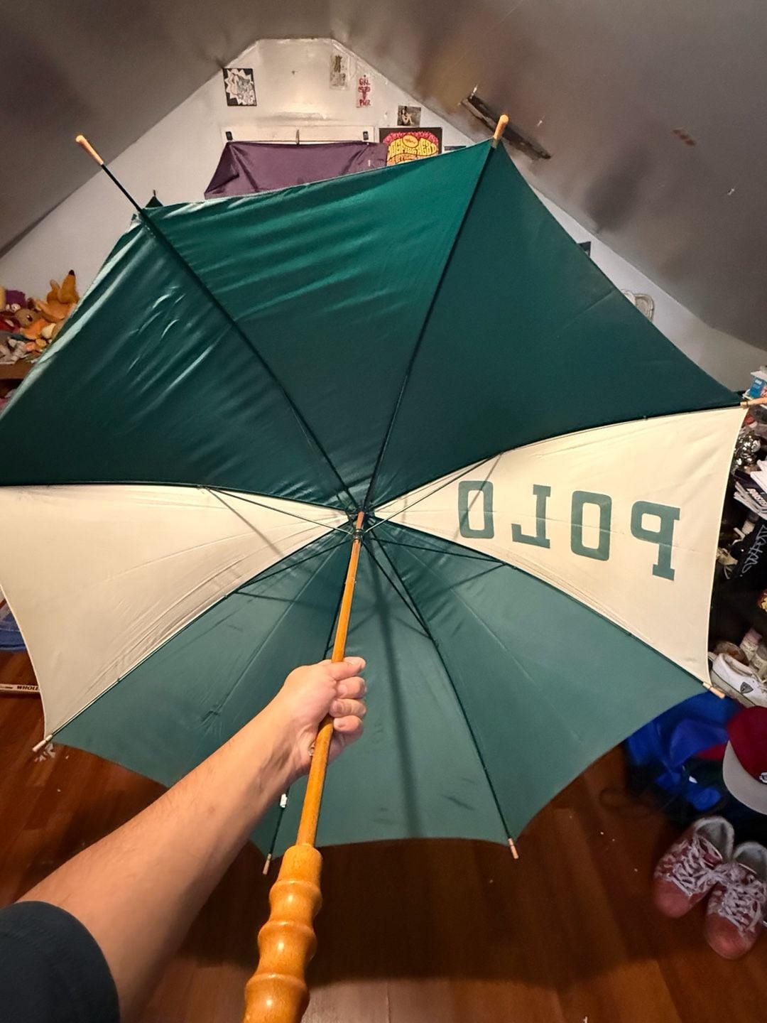 Polo Ralph Lauren Vintage Green and White Golf Umbrella 2