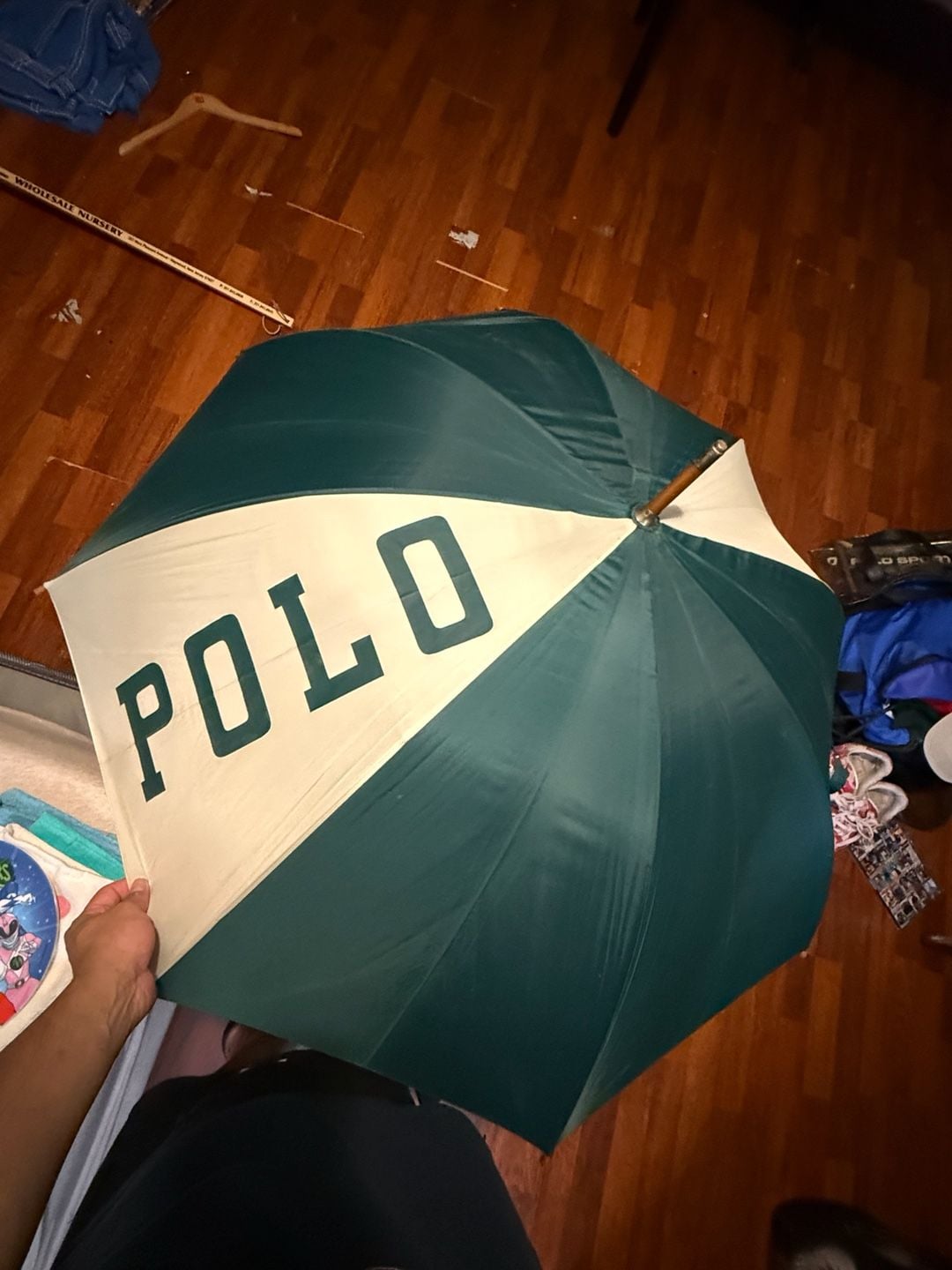 Polo Ralph Lauren Vintage Green and White Golf Umbrella 5