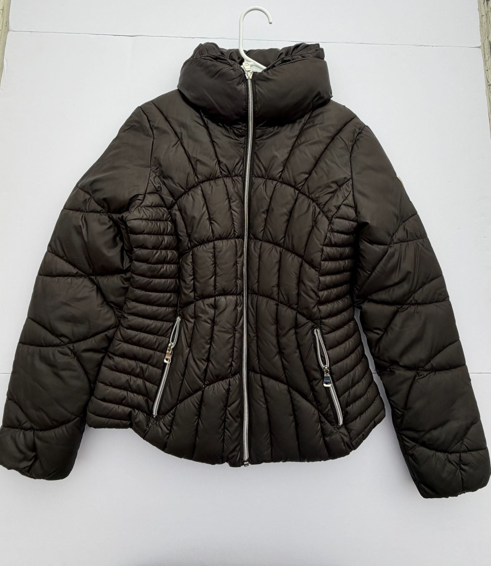 Guess Women's Dark Brown Quilted Puffer Jacket Full Zip Size S 2