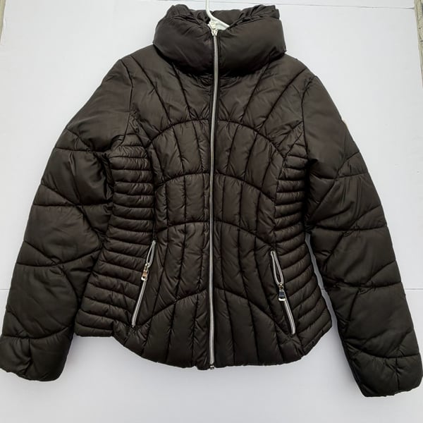 Guess Women's Dark Brown Quilted Puffer Jacket Full Zip Size S