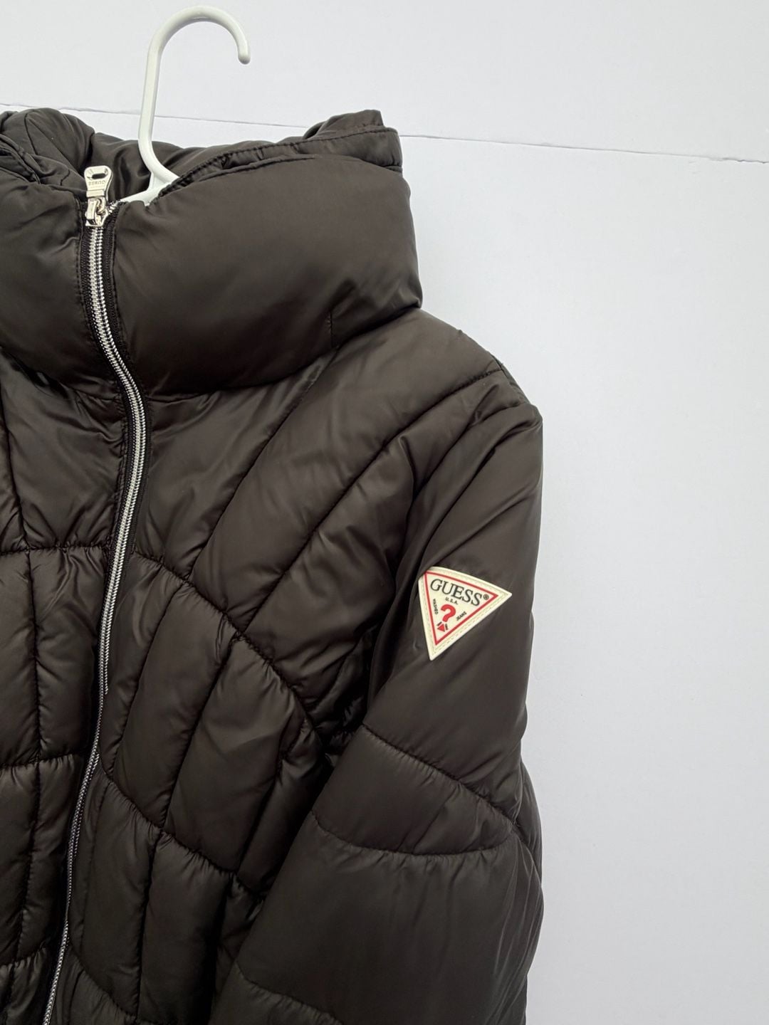 Guess Women's Dark Brown Quilted Puffer Jacket Full Zip Size S 3