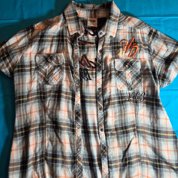 Harley-Davidson Women's Plaid Short Sleeve Pearl Snap Embroidered Shirt XL