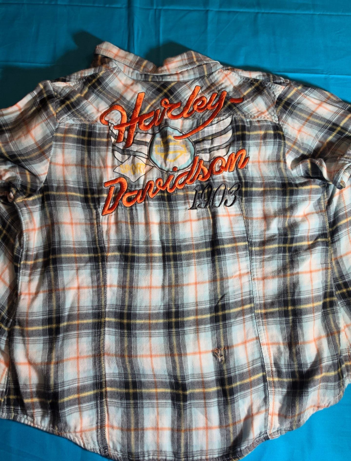 Harley-Davidson Women's Plaid Short Sleeve Pearl Snap Embroidered Shirt XL 5