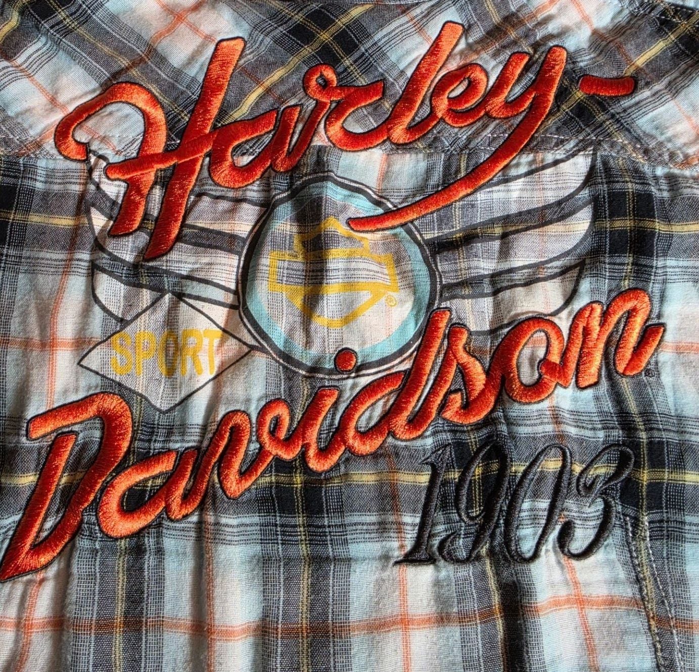 Harley-Davidson Women's Plaid Short Sleeve Pearl Snap Embroidered Shirt XL 7