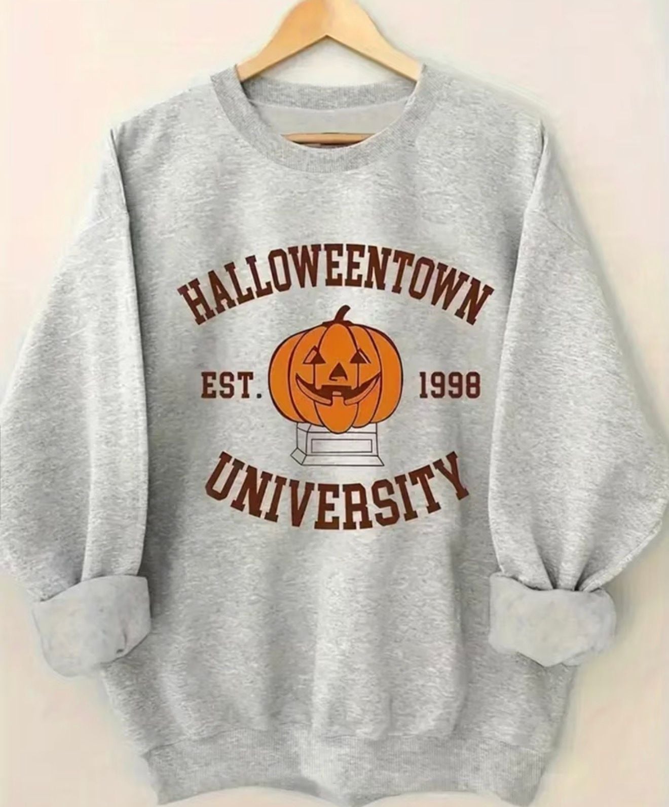 Halloweentown University Est. 1998 Retro Halloween Pumpkin Crewneck Sweatshirt Gray 2
