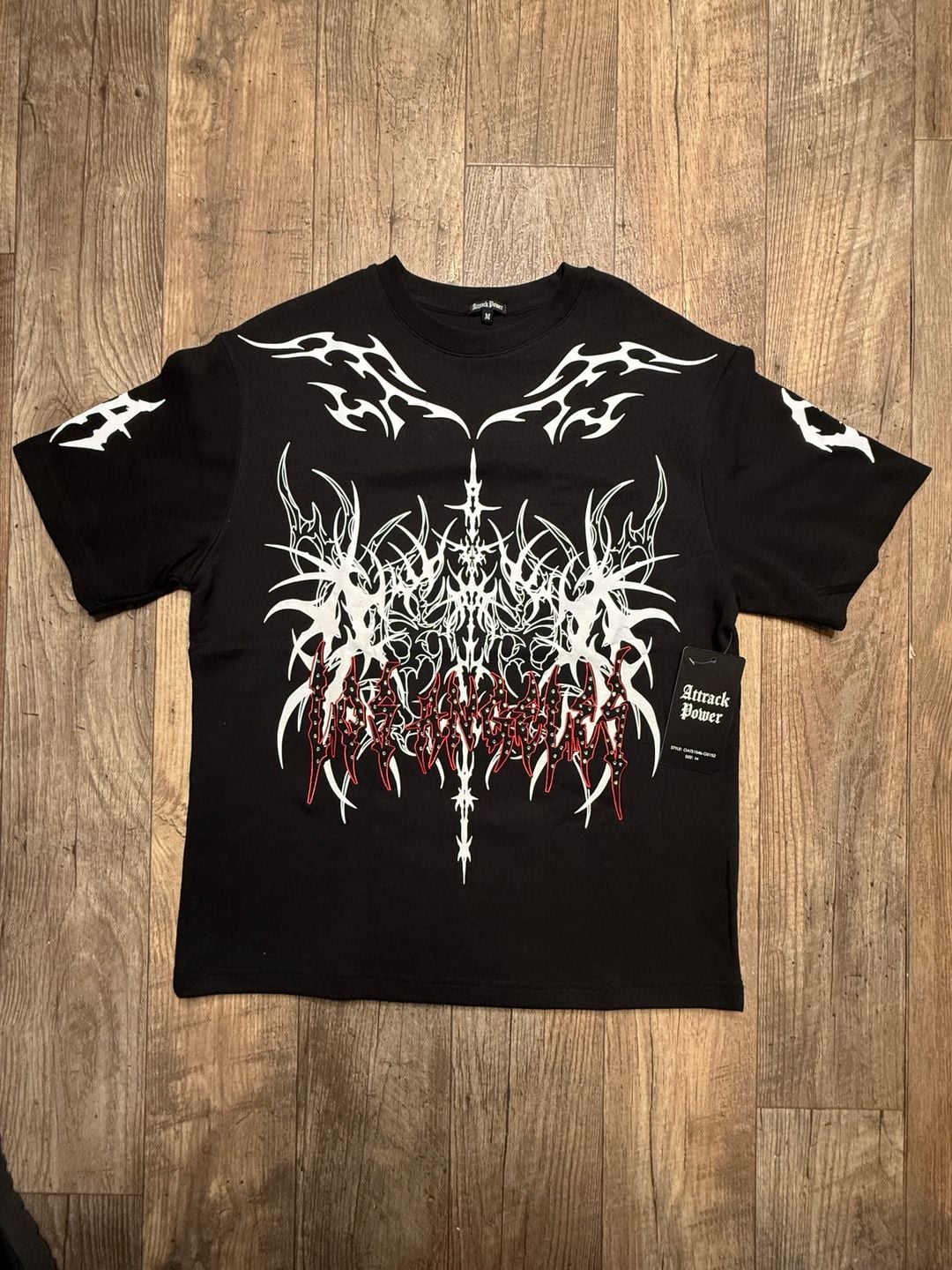 Attrack Power Gothic Cyberpunk Rhinestone Los Angeles Graphic T-Shirt 2