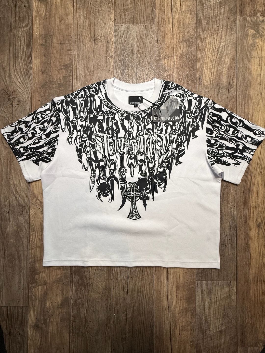 Stone Falcon Chain and Skull Graphic Short Sleeve T-Shirt Size XL 2