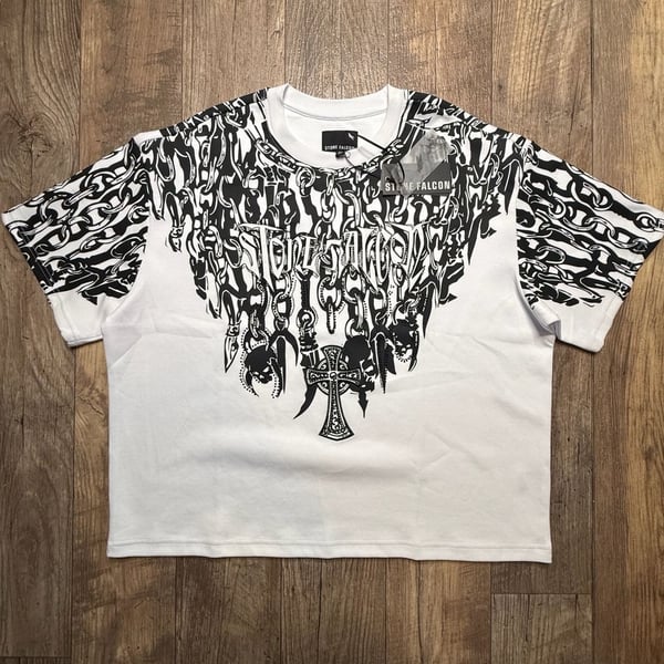 Stone Falcon Chain and Skull Graphic Short Sleeve T-Shirt Size XL