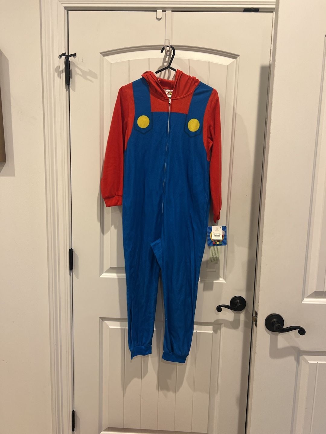 Super Mario Bros Kids Hooded Zip-Front Fleece Pajamas costume Size 8 2
