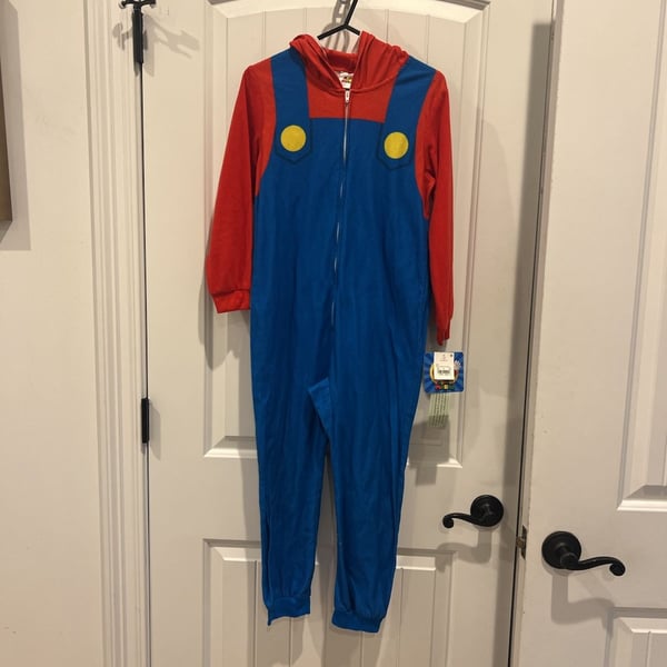 Super Mario Bros Kids Hooded Zip-Front Fleece Pajamas costume Size 8