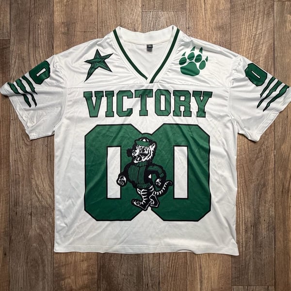 Manfinity Victory Football Jersey Short Sleeve Mesh Graphic Tee White Green XXL