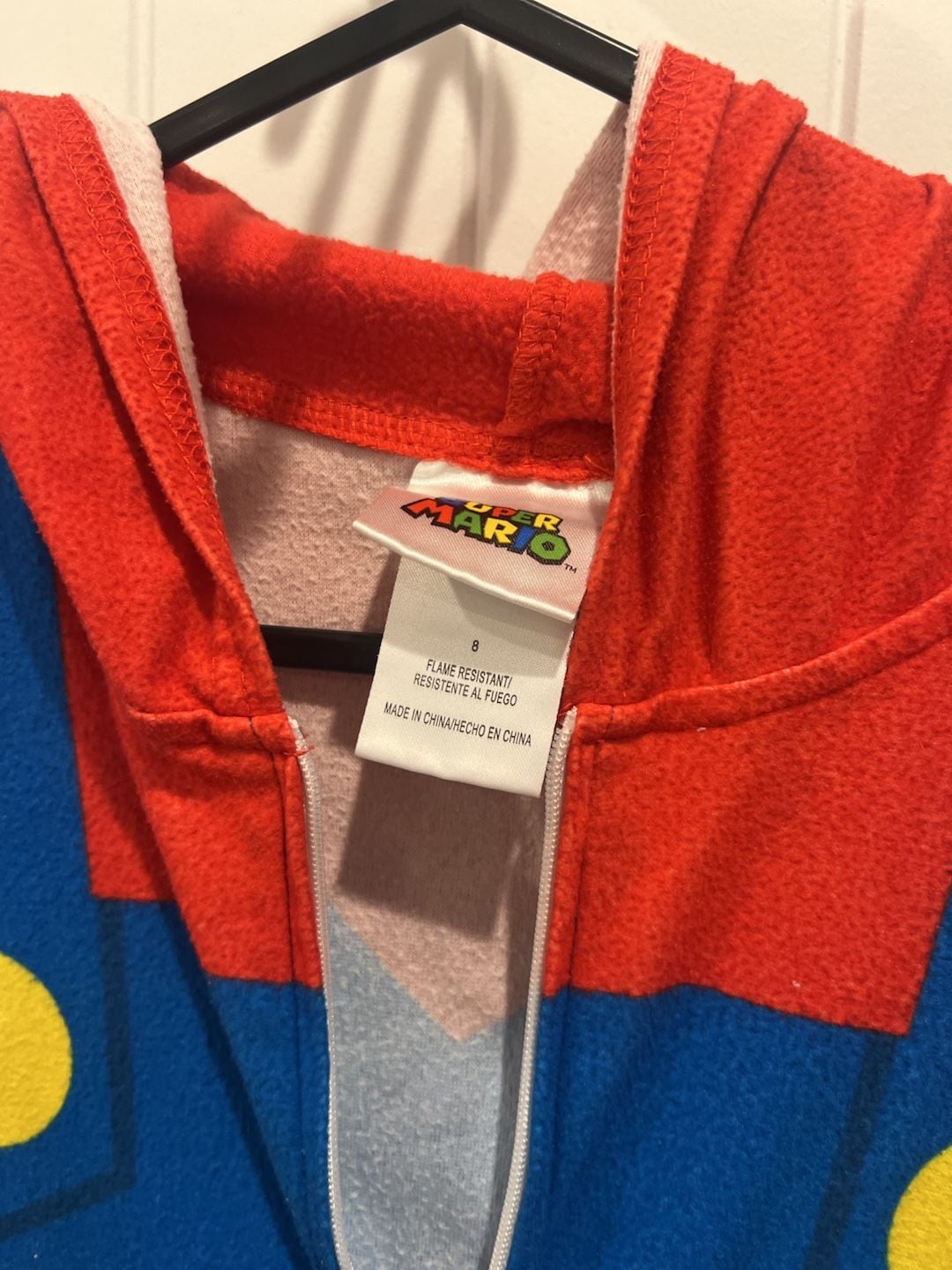 Super Mario Bros Kids Hooded Zip-Front Fleece Pajamas costume Size 8 6