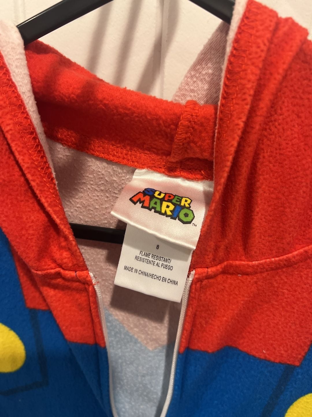 Super Mario Bros Kids Hooded Zip-Front Fleece Pajamas costume Size 8 7