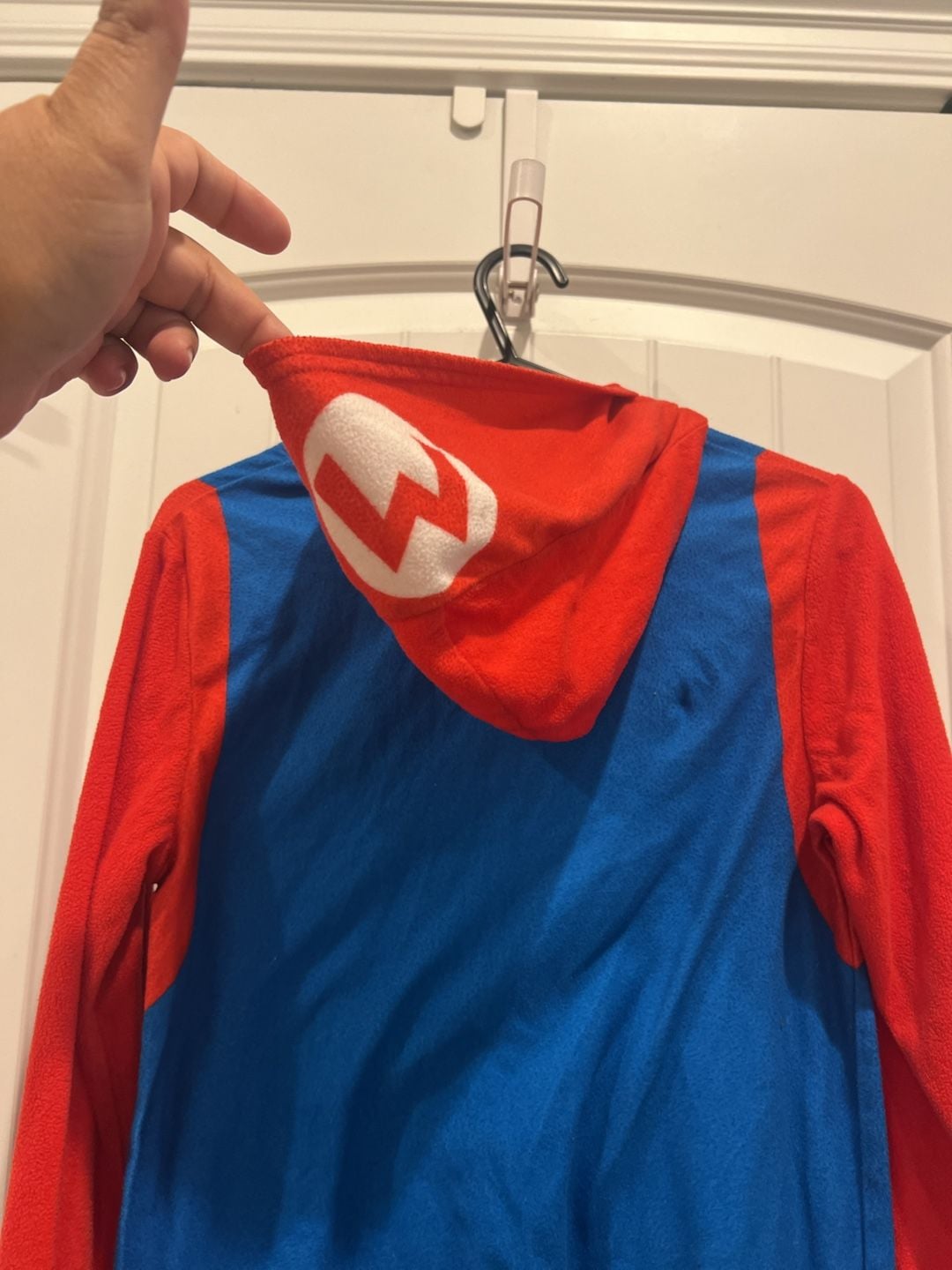 Super Mario Bros Kids Hooded Zip-Front Fleece Pajamas costume Size 8 9