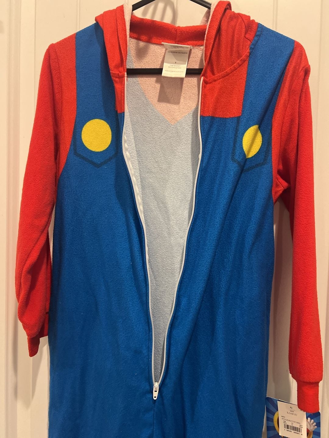 Super Mario Bros Kids Hooded Zip-Front Fleece Pajamas costume Size 8 10