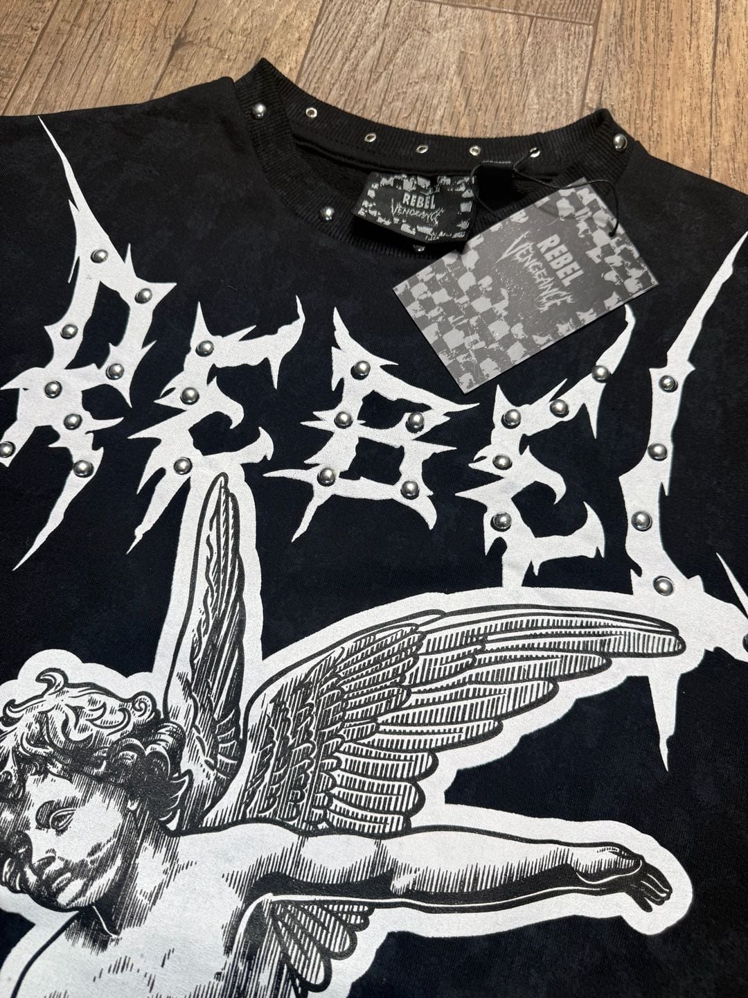 Rebel Vengeance Rebel Archives Graphic T-Shirt Studded Black New 3