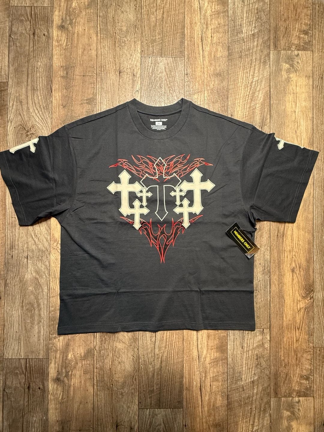 Members Only Cross Graphic Y2K Grunge Boxy T-Shirt 2XL Black 2